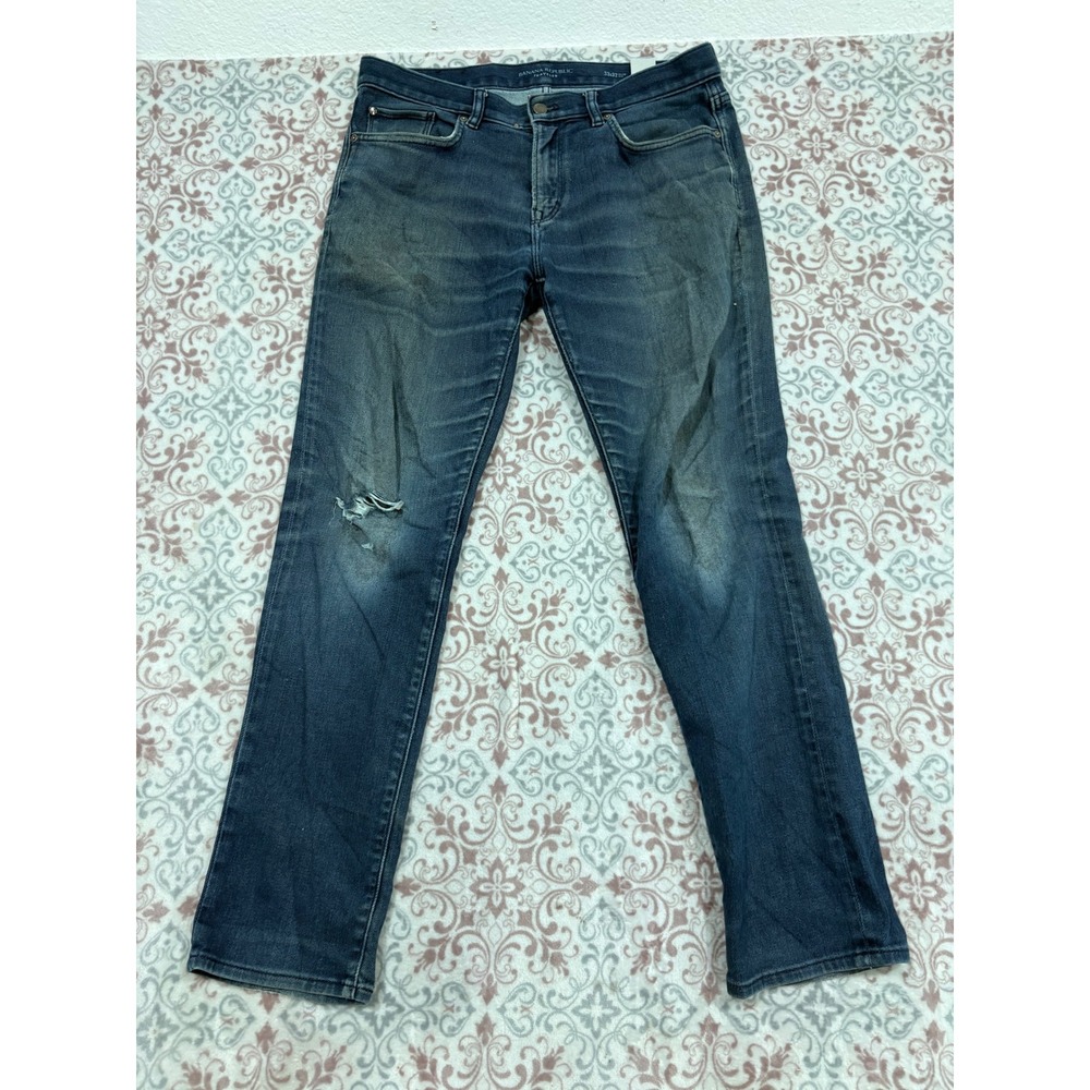Banana Republic Traveler Slim Fit Jeans Mens 33x32 Dark Wash Distressed Denim